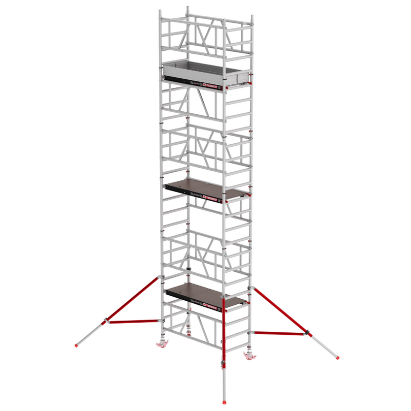 Andamio MiTOWER PLUS con altura de plataforma a 5.20 m, solución robusta y versátil para trabajos en altura con certificación de seguridad EN 1004-1