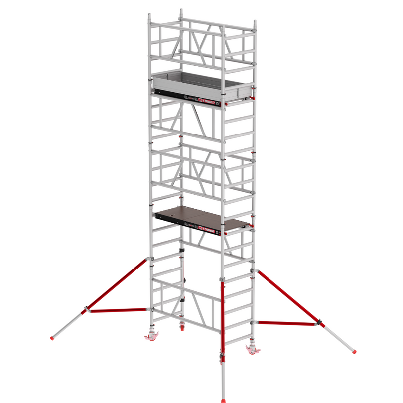 Andamio MiTOWER PLUS con plataforma a 4.20 m, diseñado para proyectos industriales y de construcción que requieren estabilidad y movilidad superior"