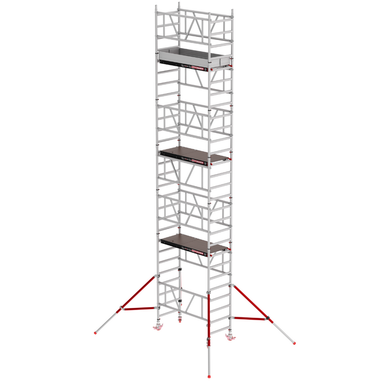 Andamio MiTOWER PLUS con plataforma a 6.20 m, diseñado para alcanzar hasta 8.20 m de altura de trabajo, ideal para grandes proyectos de construcción y mantenimiento técnico