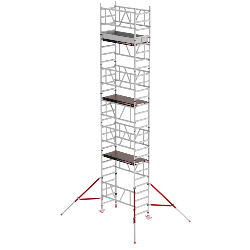 Andamio MiTOWER PLUS con plataforma a 6.20 m, diseñado para alcanzar hasta 8.20 m de altura de trabajo, ideal para grandes proyectos de construcción y mantenimiento técnico