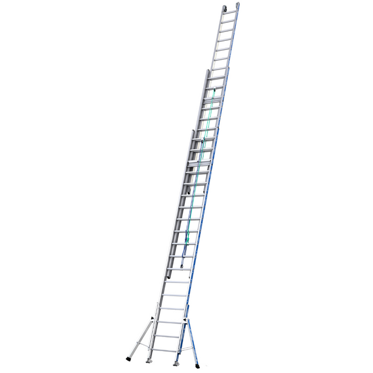 Escalera extensible de cuerda Platinium 3 tramos 3x18: máxima altura y estabilidad, perfecta para trabajos exigentes en construcción y tejados.
