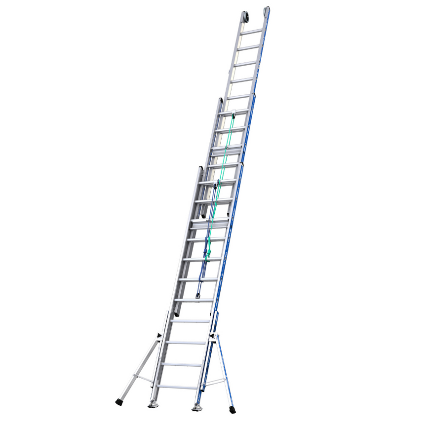 Escalera extensible de cuerda Platinium 3 tramos 3x11: resistente y segura, ideal para trabajos profesionales en grandes alturas.