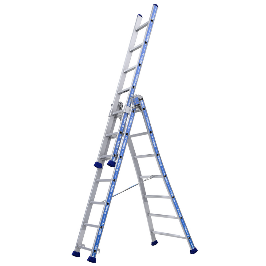 Escalera Platinium Transformable 3 Tramos 3x7 peldaños - versátil, robusta y segura para trabajos profesionales