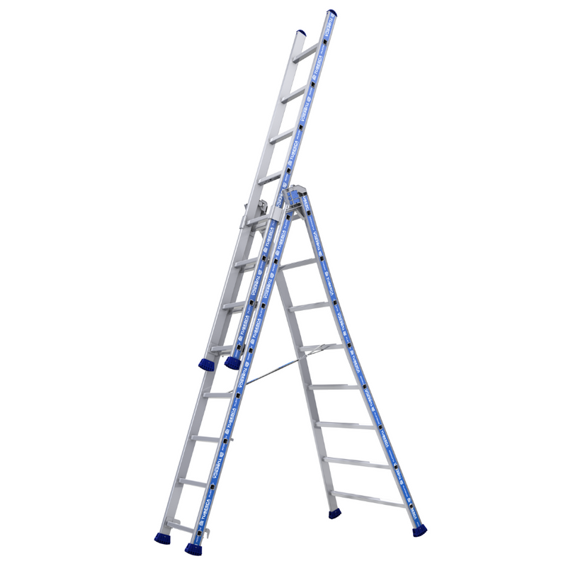 Escalera Platinium Transformable 3 Tramos 3x8 peldaños - ajuste fácil y estabilidad para uso intensivo