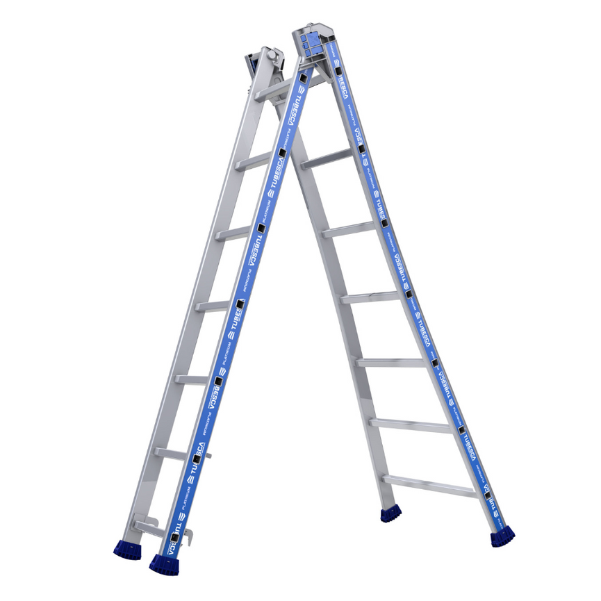 Escalera Platinium Transformable de 2 tramos con 7 peldaños, diseñada para una altura máxima de 5,20 m, perfecta para proyectos en altura