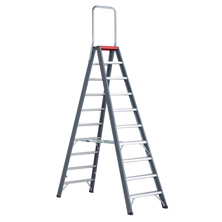 Escalera de doble acceso Falco de 10 peldaños, ideal para trabajos que requieren acceso en altura, diseñada para garantizar una experiencia de uso segura y eficiente.