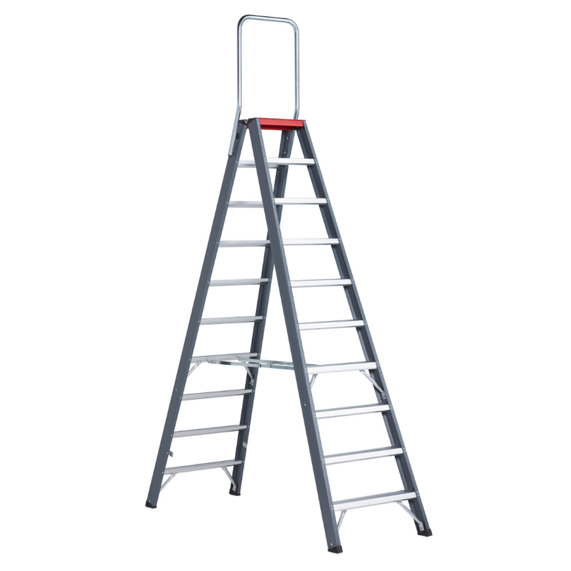 Escalera de doble acceso Falco de 10 peldaños, ideal para trabajos que requieren acceso en altura, diseñada para garantizar una experiencia de uso segura y eficiente.
