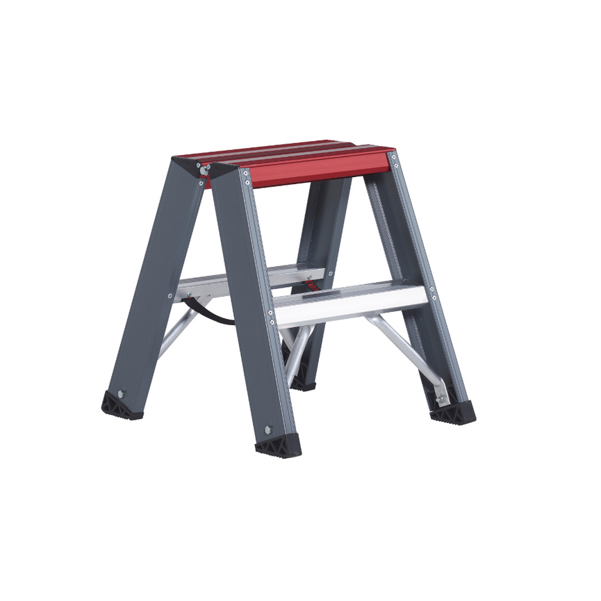 Escalera de doble acceso Falco de 2 peldaños, ideal para uso doméstico y profesional, que permite el acceso desde ambos lados y facilita trabajos en equipo.
