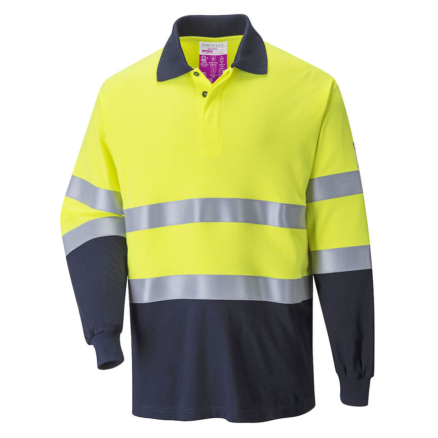 Polo bicolor ignífugo y antiestático