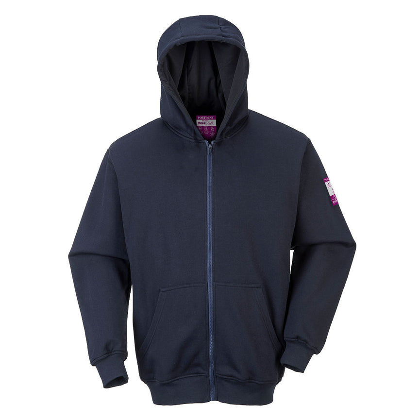 Sudadera Portwest ignífuga con capucha y cremallera frontal