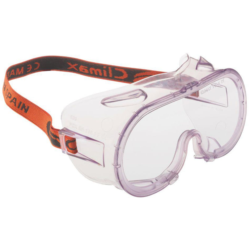 Gafas de protección 539 con montura flexible de PVC y banda elástica ajustable, diseño panorámico para máxima cobertura.