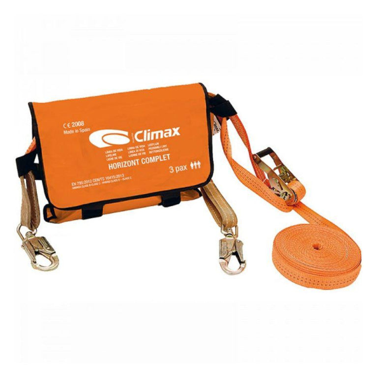 Línea de vida horizontal Climax Horizont Complet para 3 personas, en bolsa naranja con mosquetones y correa de sujeción