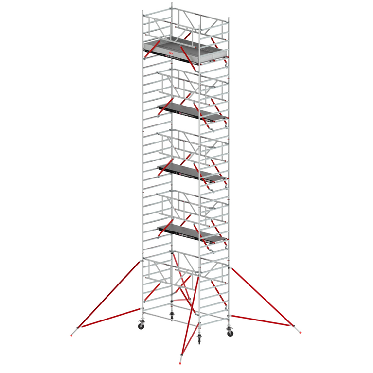RS TOWER 52 S 135x245 - Altura de trabajo 11,2 m: Torre RS TOWER 52 S de 135x245 cm, diseñada para trabajos a una altura de 11,2 metros, perfecta para uso intensivo.