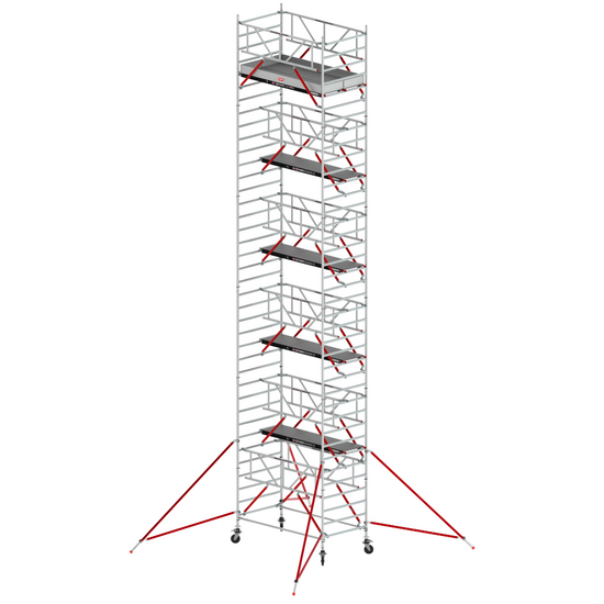RS TOWER 52 S 135x245 - Altura de trabajo 12,2 m: Torre móvil RS TOWER 52 S de 135x245 cm, alcanza una altura de trabajo de 12,2 metros, construcción sólida.