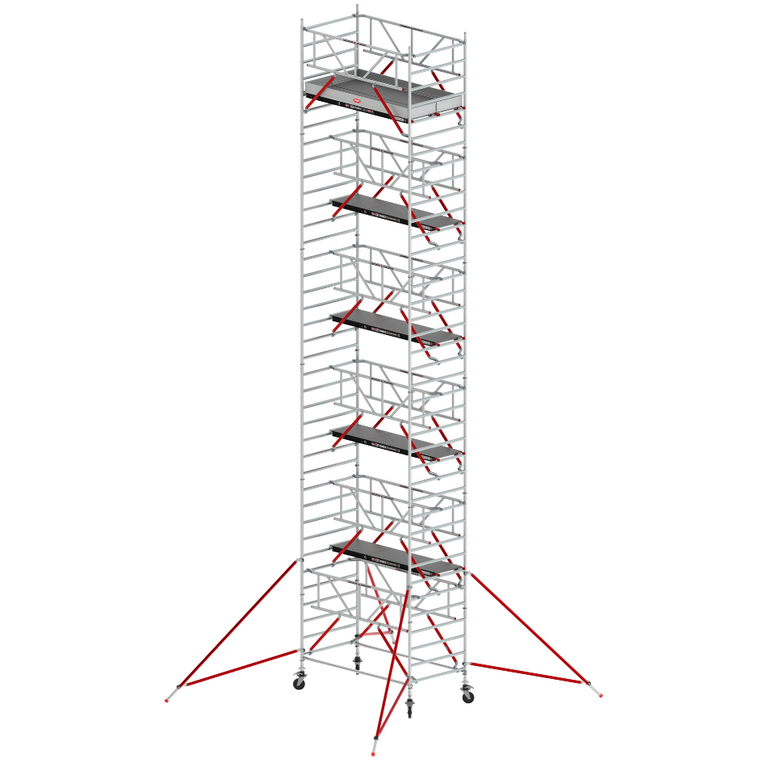 RS TOWER 52 S 135x245 - Altura de trabajo 12,2 m: Torre móvil RS TOWER 52 S de 135x245 cm, alcanza una altura de trabajo de 12,2 metros, construcción sólida.