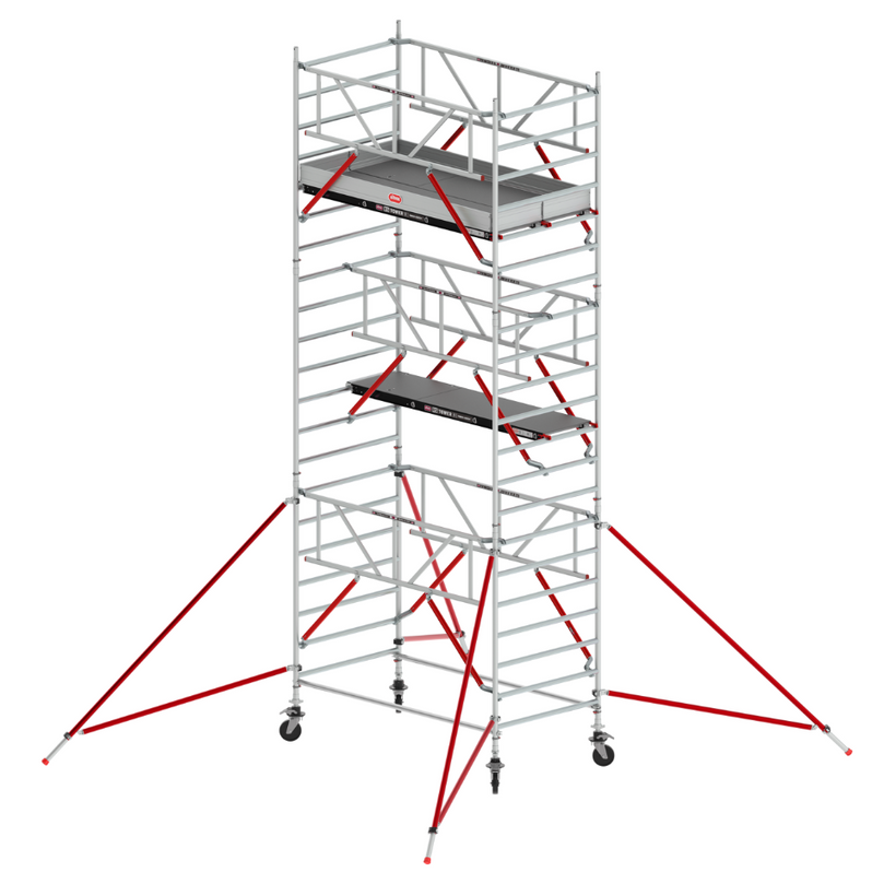 RS TOWER 52 S 135x245 - Altura de trabajo 7,2 m: Andamio móvil RS TOWER 52 S de 135x245 cm para trabajos en altura de hasta 7,2 metros, con plataforma segura.