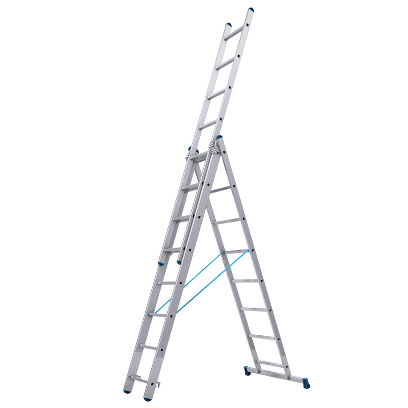 escalera ligera y segura con altura máxima de 3,65 m, perfecta para tareas en espacios difíciles, con peldaños antideslizantes y base estabilizadora para mayor seguridad.
