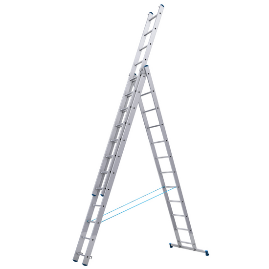 escalera robusta de aluminio, con altura máxima de 5,33 m, perfecta para trabajos largos y exigentes, ofreciendo alta seguridad y comodidad con una carga máxima de 150 kg.