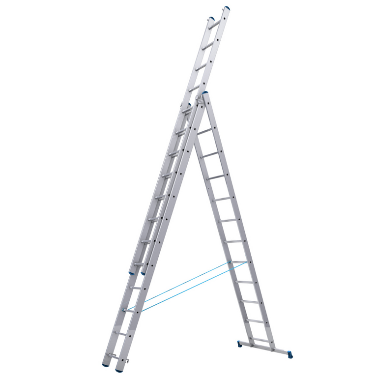 escalera robusta de aluminio, con altura máxima de 5,33 m, perfecta para trabajos largos y exigentes, ofreciendo alta seguridad y comodidad con una carga máxima de 150 kg.